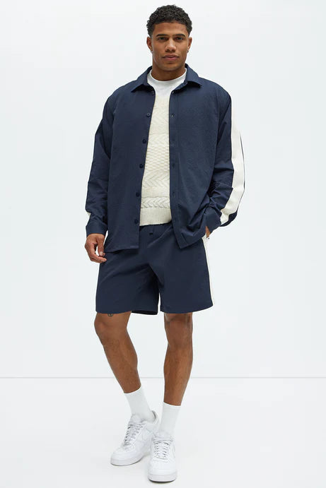 Harington jacket with side strip in blue