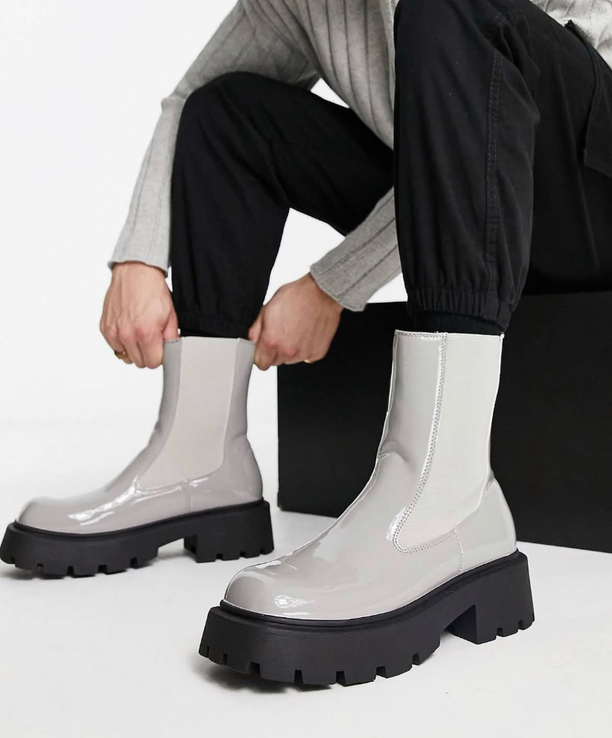 Chunky Boots in Grey with Black Soles