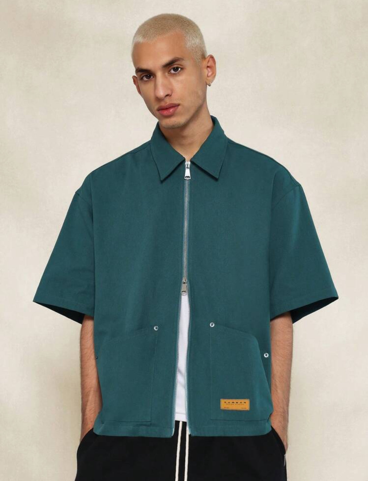 Denim Zip up Shirt in green