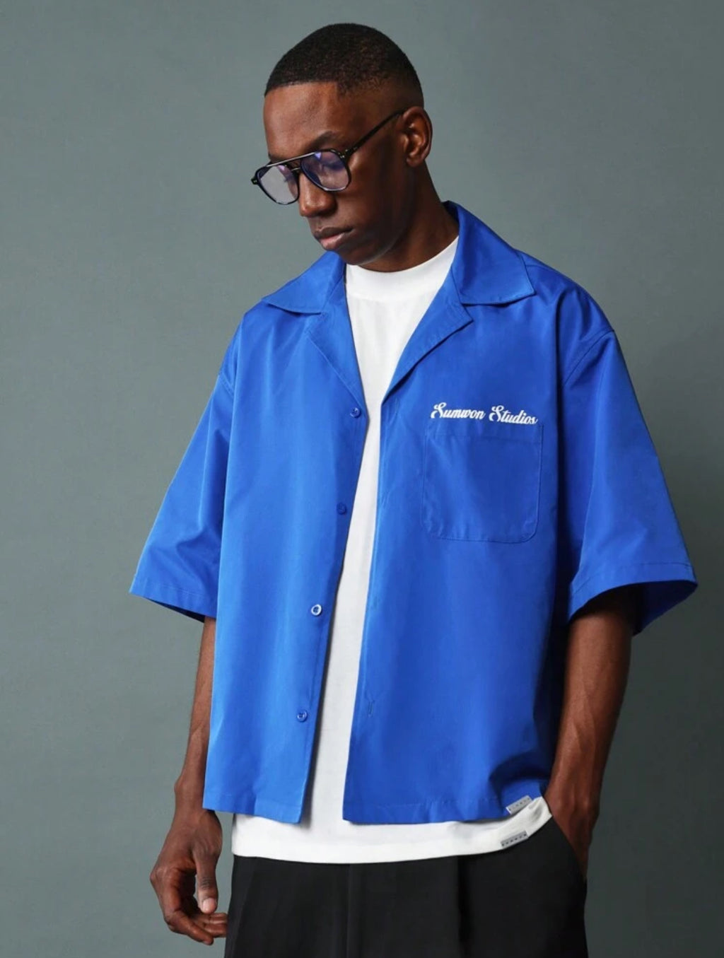 Boxy Fit Shirt with Back Print in Blue