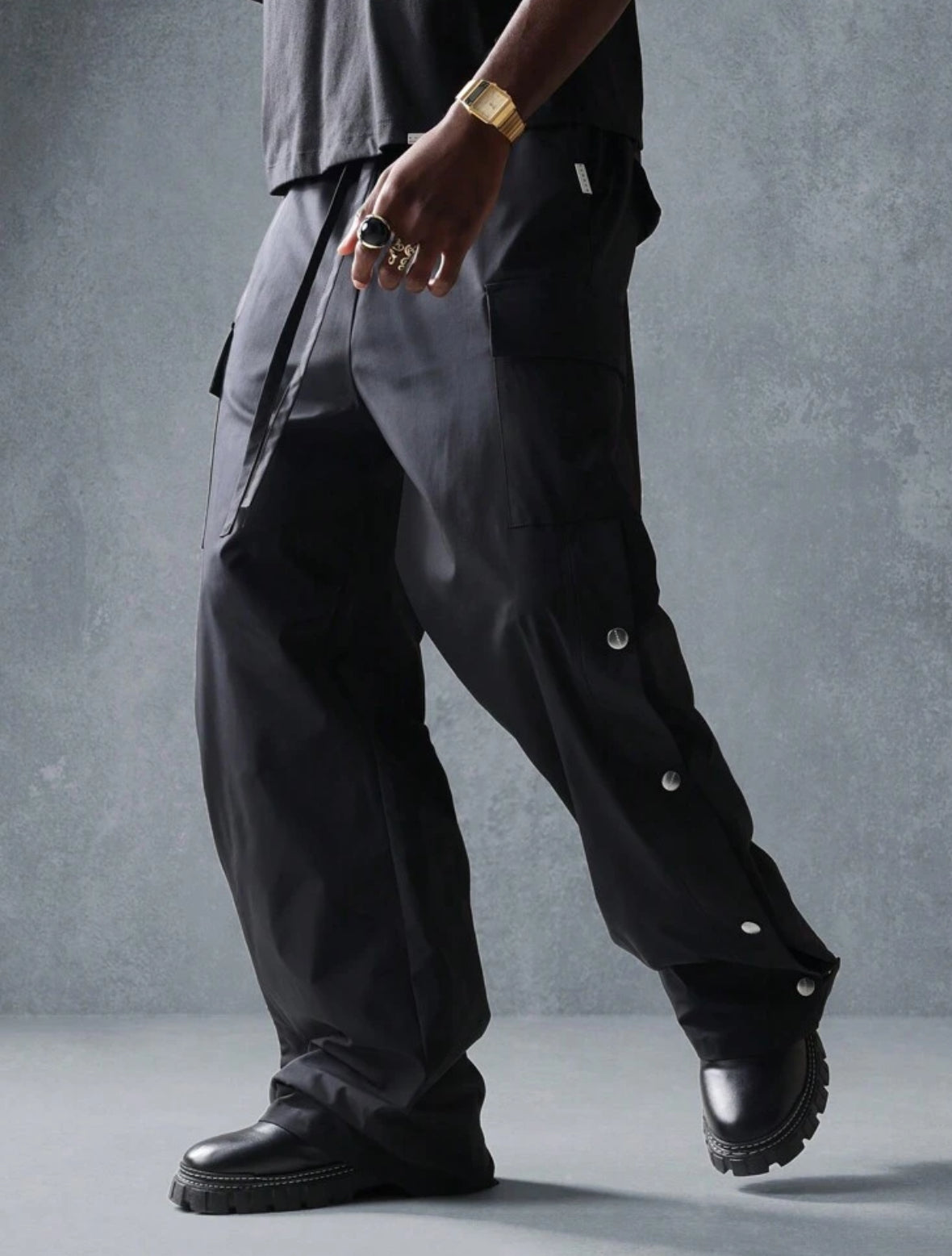 Wide Leg Pants with Side Splits in Black