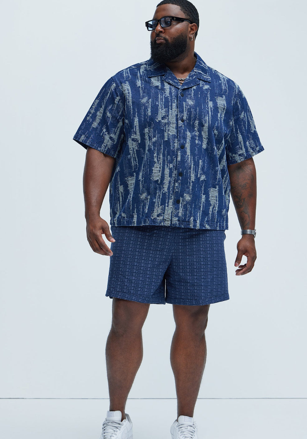 Jacquard Denim Shirt in Blue