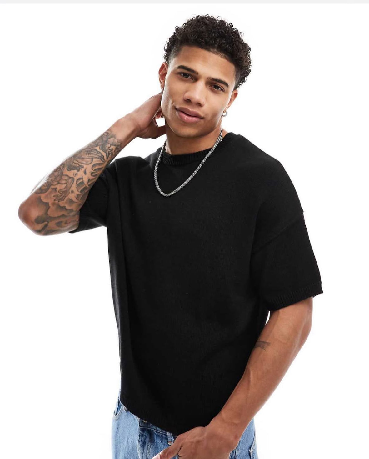 Knitted T-Shirt in Black