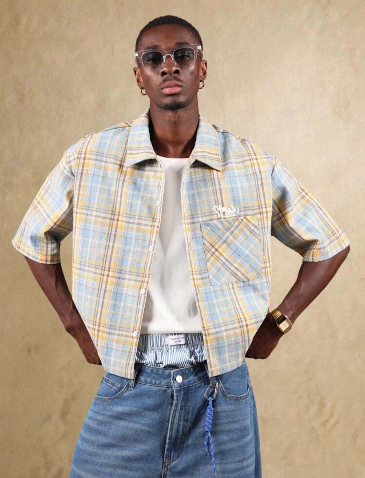 Boxy fit shirt in checkered multi