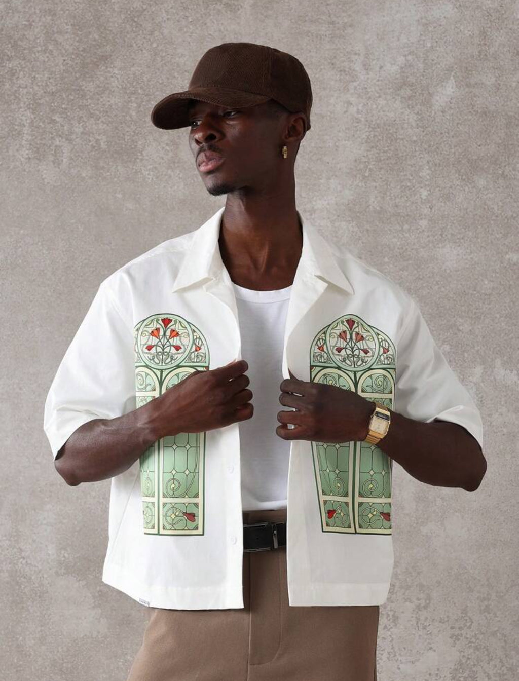 Sumwon premium boxy fit shirt with church window print in white