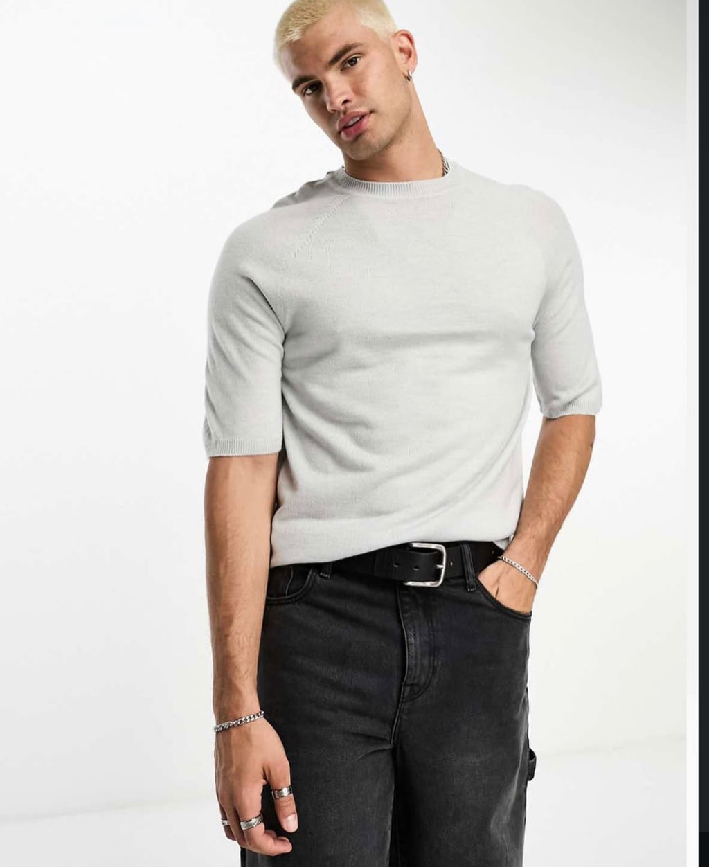 Knitted T-Shirt in Grey