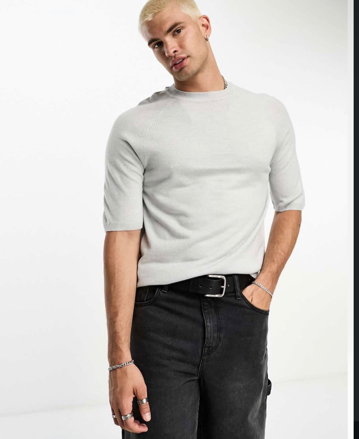 Knitted T-Shirt in Grey