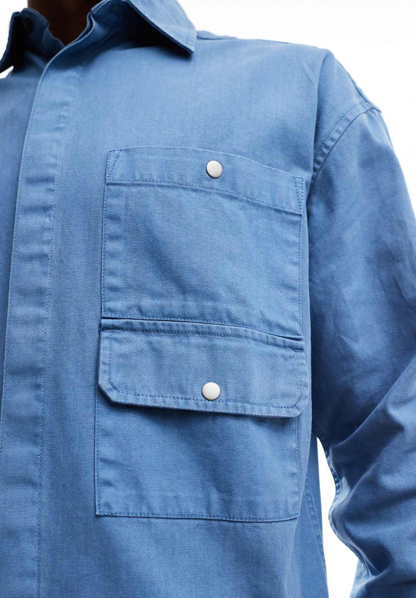 Denim Overshirt with Pocket in Blue