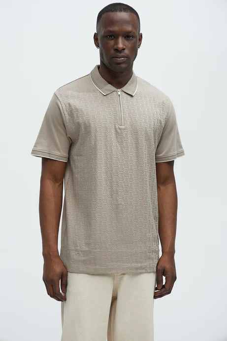 Polo shirt with zip in ecru