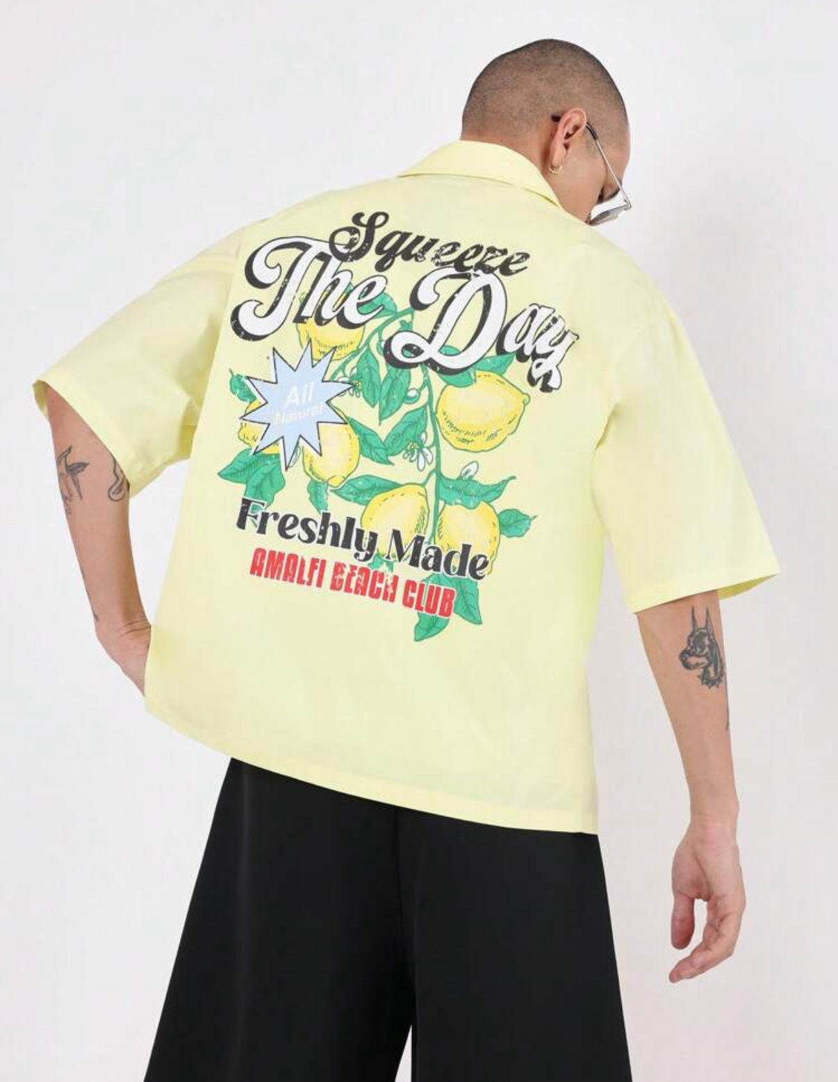 Beach Resort Boxy Shirt with back print in bright yellow