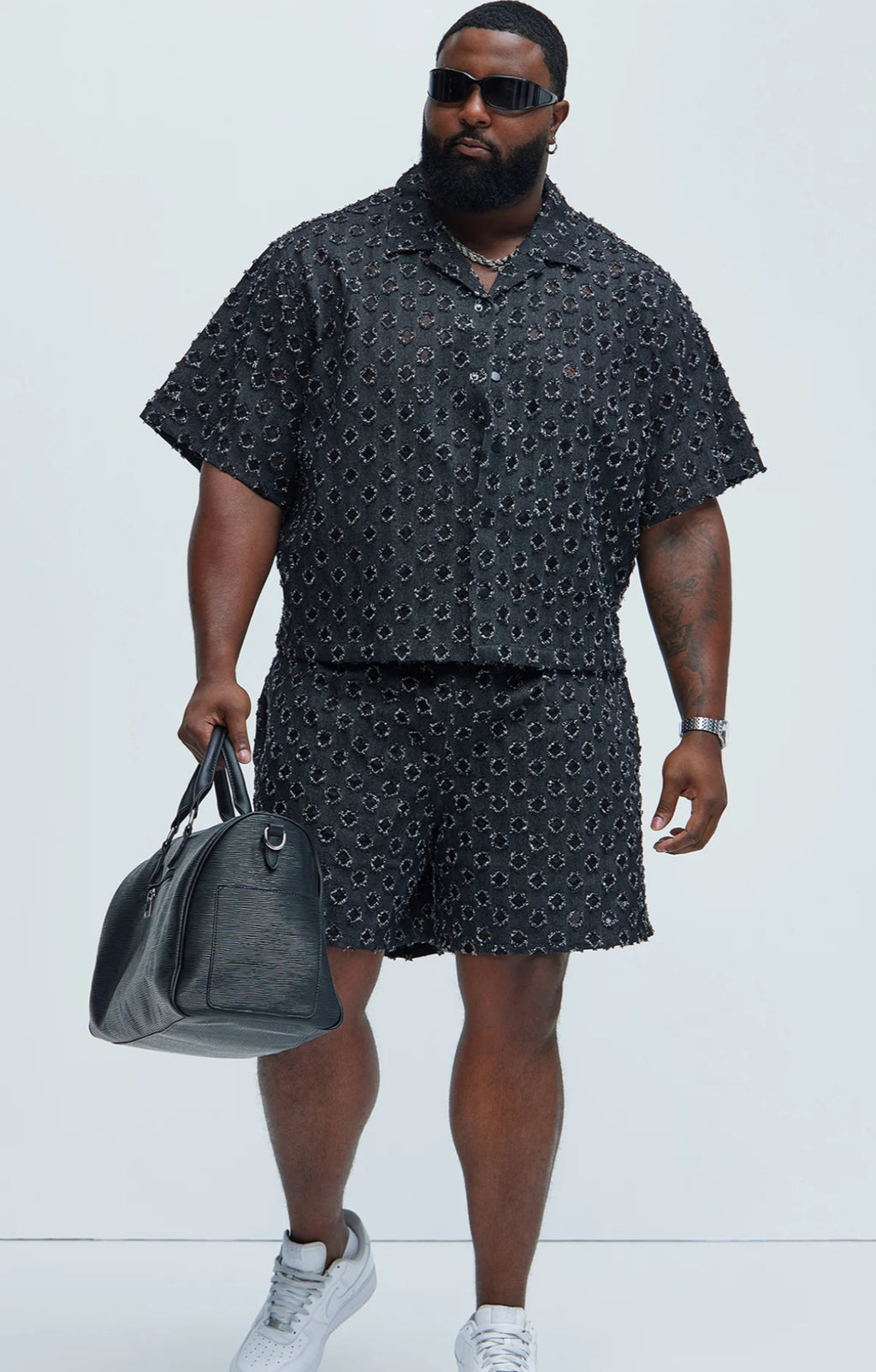 Boxy fit button up shirt in black