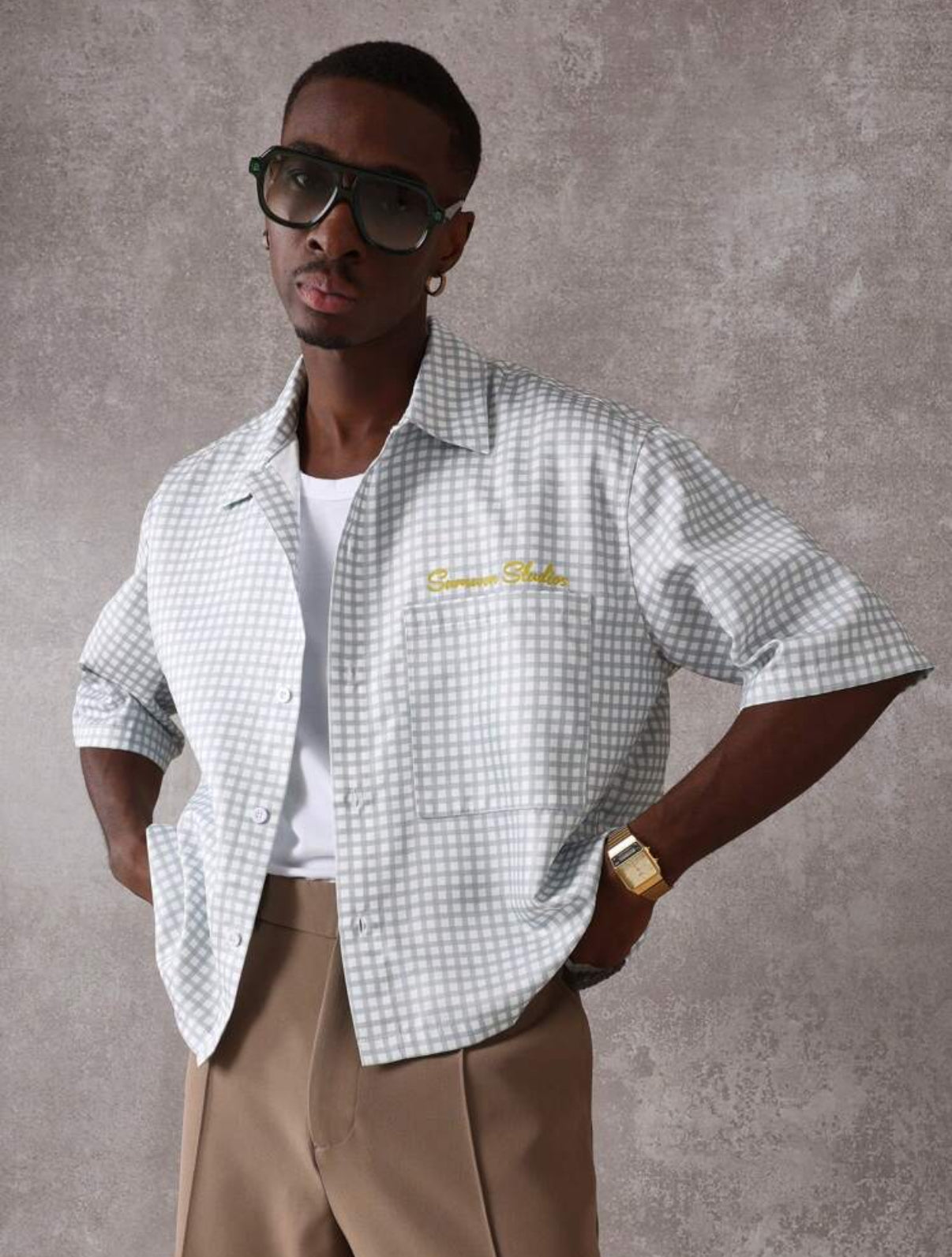 Boxy shirt with back print in checked blue