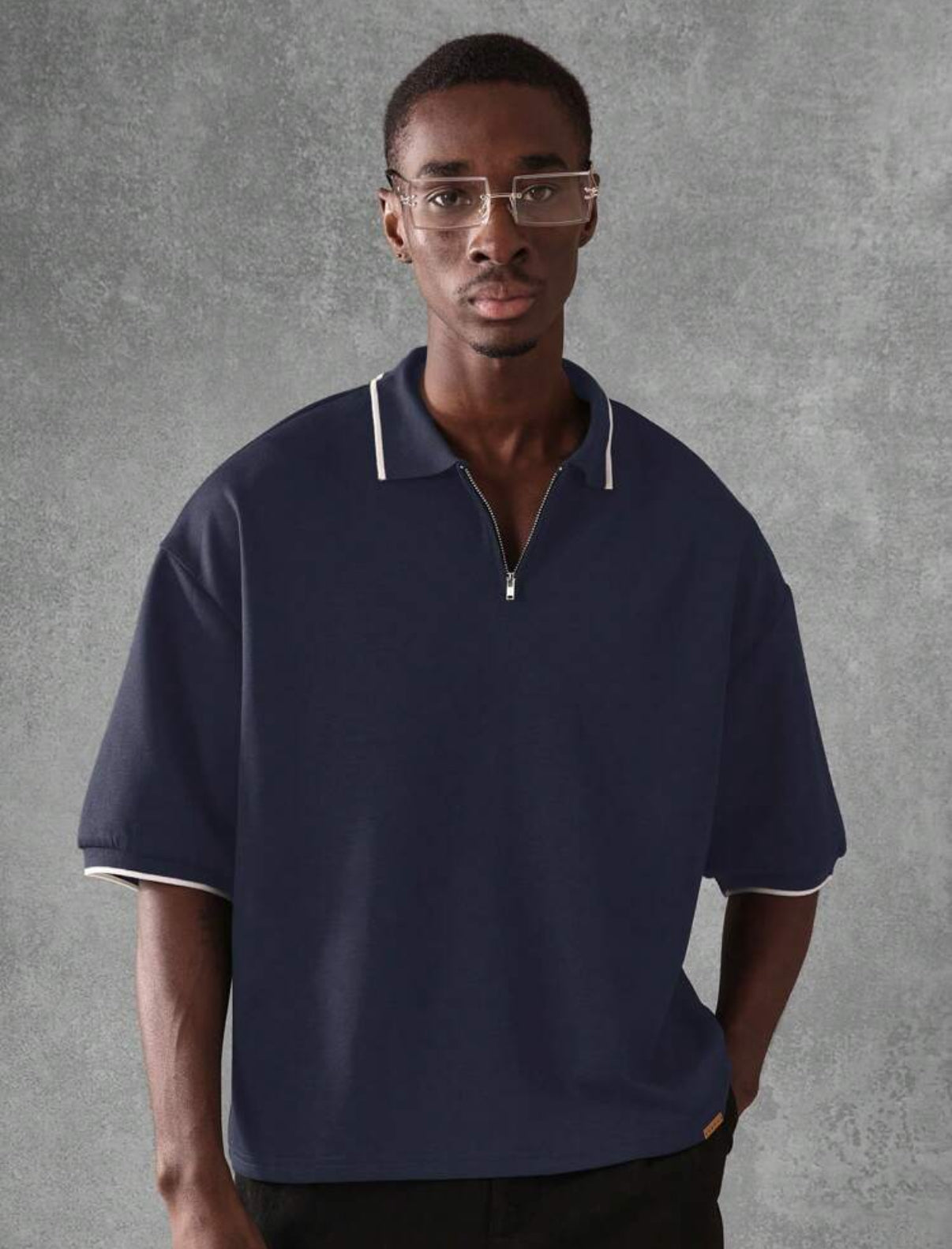 Oversized polo shirt in navy