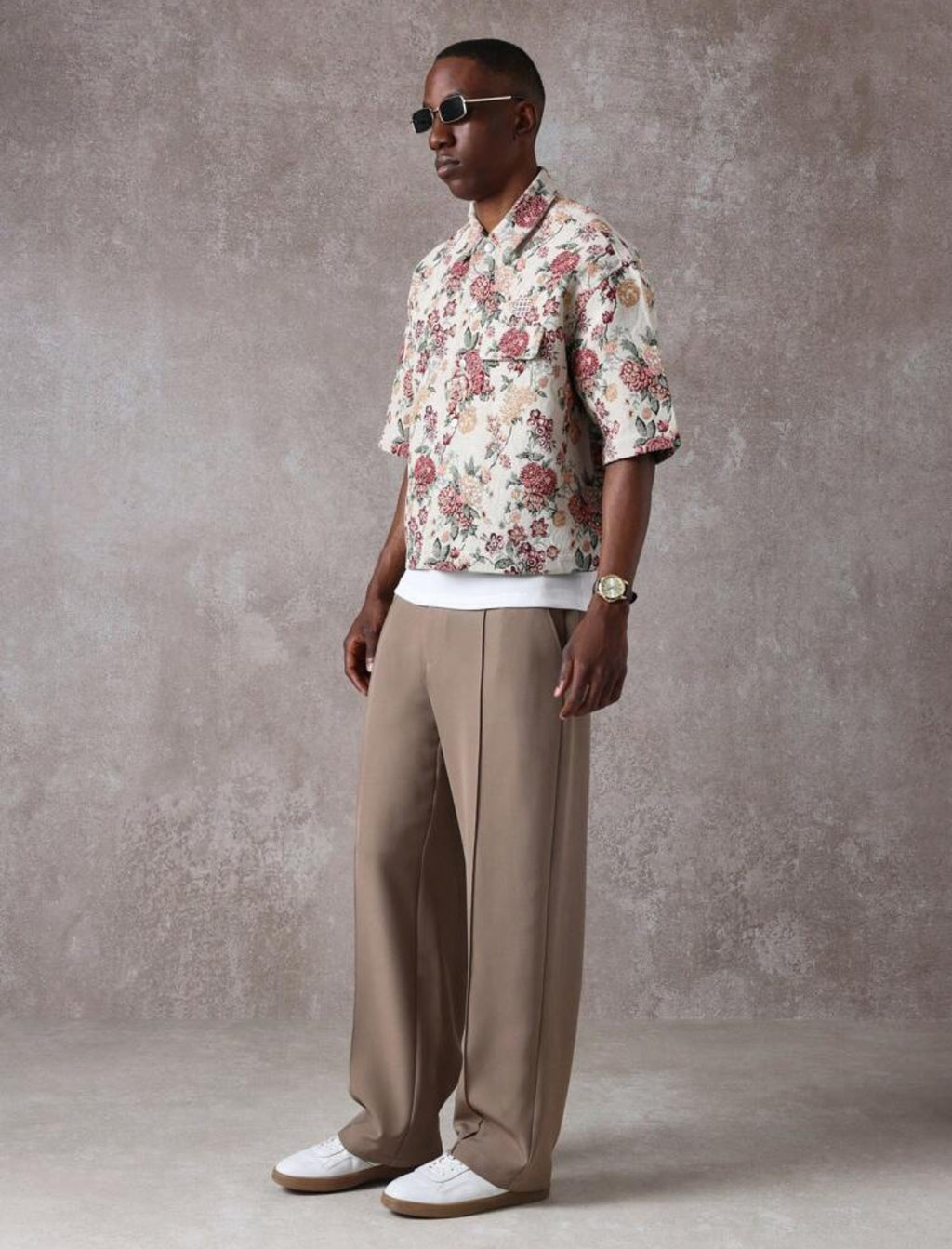 Oversized jacquard shirt in floral