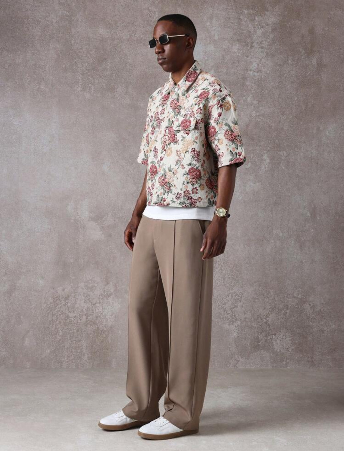 Oversized jacquard shirt in floral