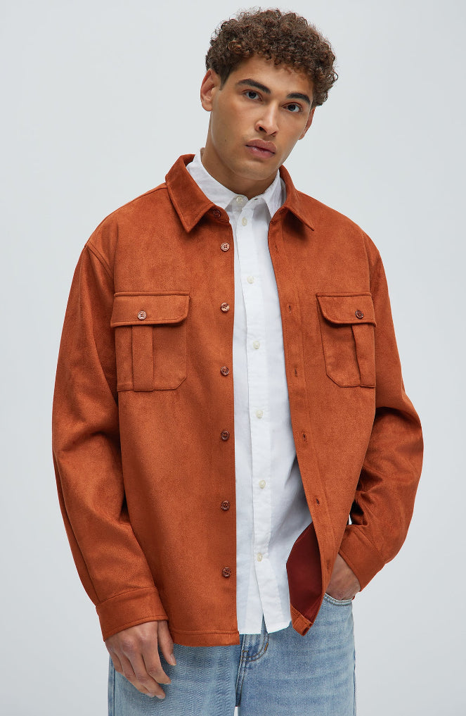 Premium Velvet Overshirt in Orange