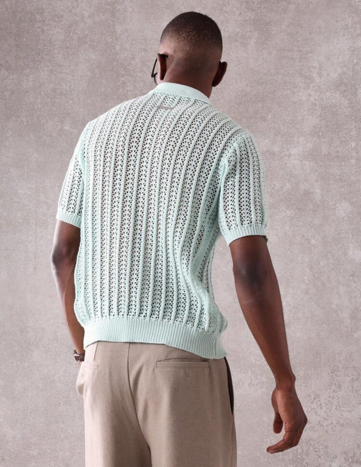 Knitted Polo Shirt with a zip in Mint Green