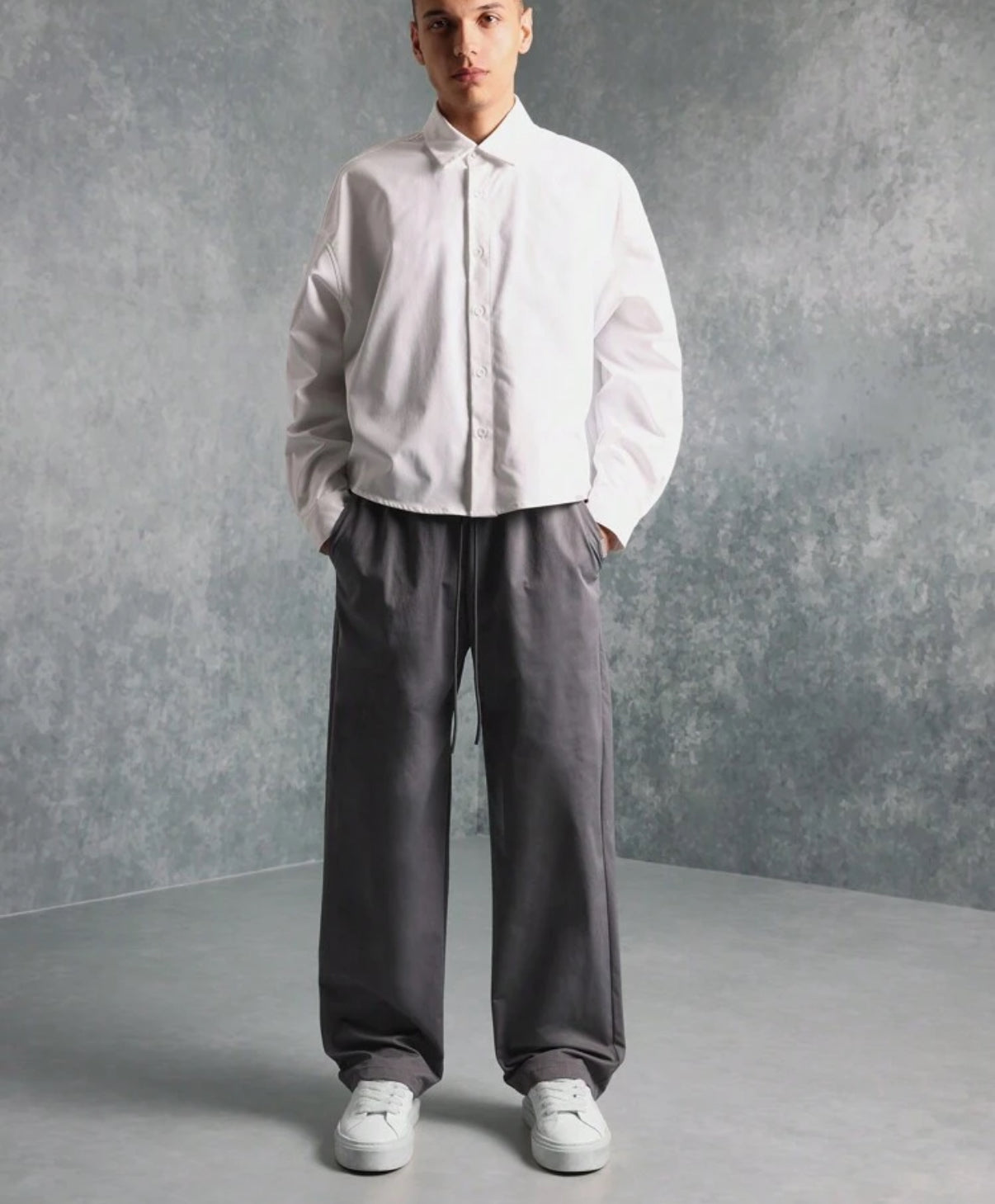 Premium Cropped Shirt & Pants 2 Piece in white & grey
