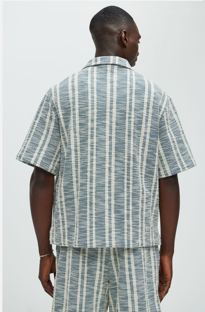 Revere Collar Shirt in striped Blue & Grey