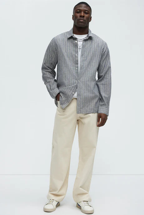 Heavy striped shirt in grey