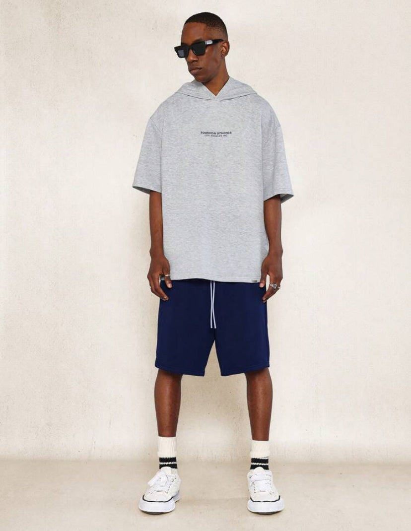 Short Sleeve Hoodie and Short 2 Piece in Grey and Navy