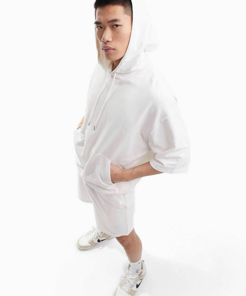 Short Sleeve Hoodie and Shorts in White