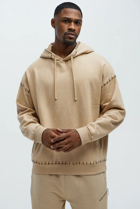 Hoodie with thread detail in beige