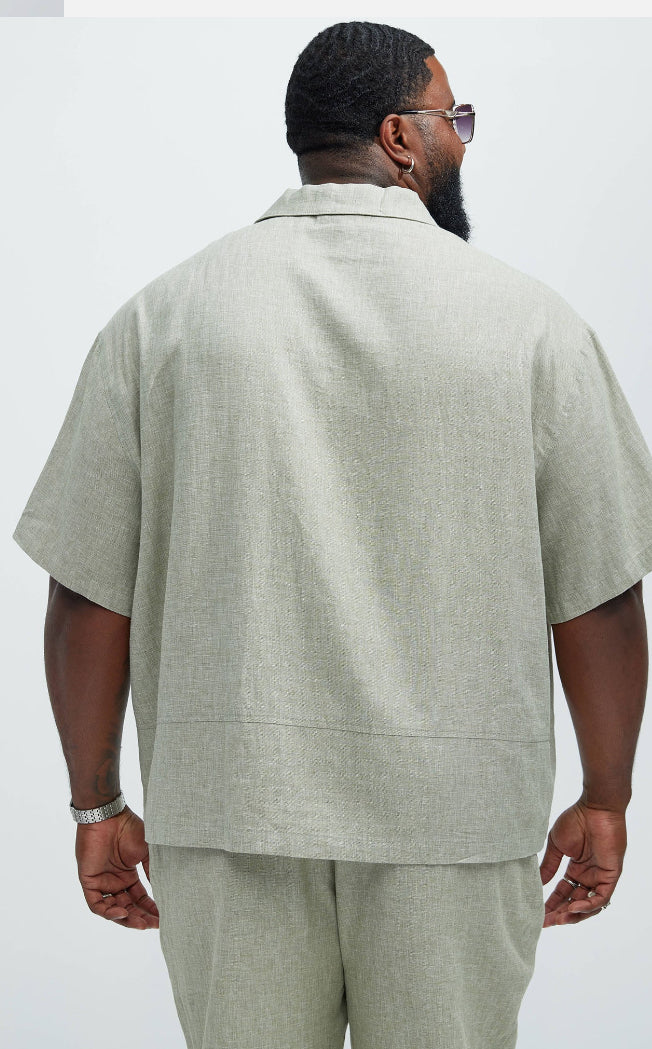 Fine Linen Revere Collar shirt in Grey