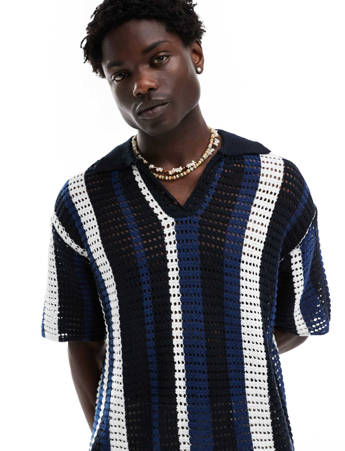 Knitted Stripped Shirt in Stripped Blue