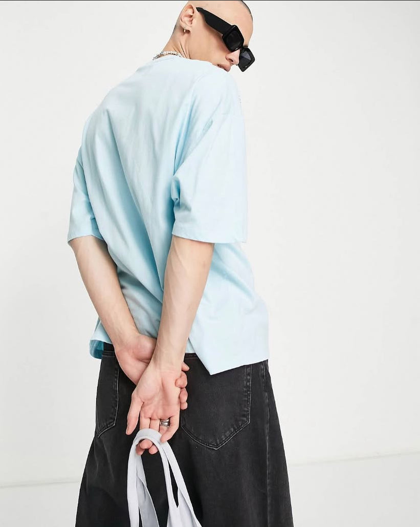 Oversized T-shirt with Front Print in Sky Blue