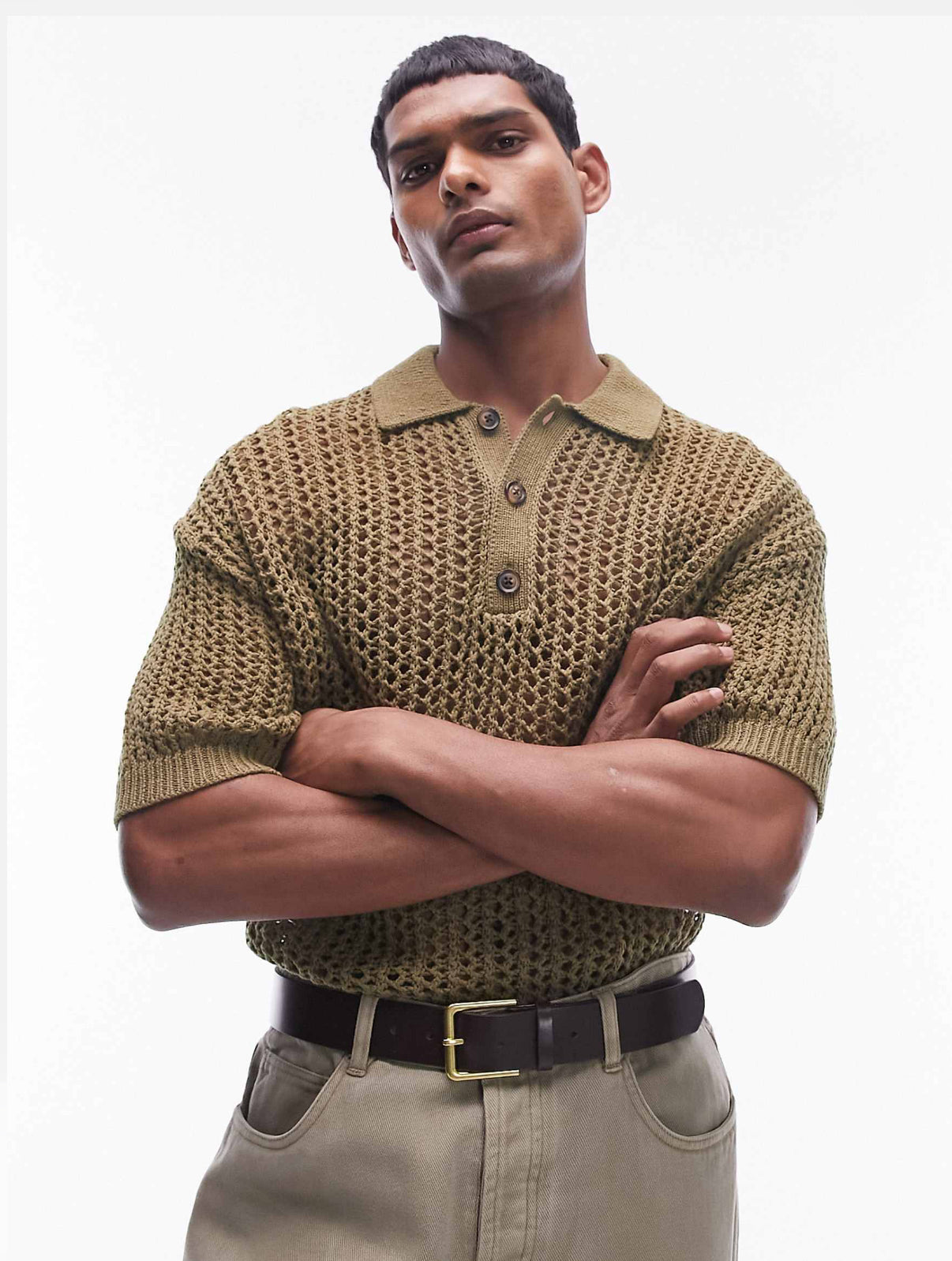 Knitted Polo Shirt in Khaki