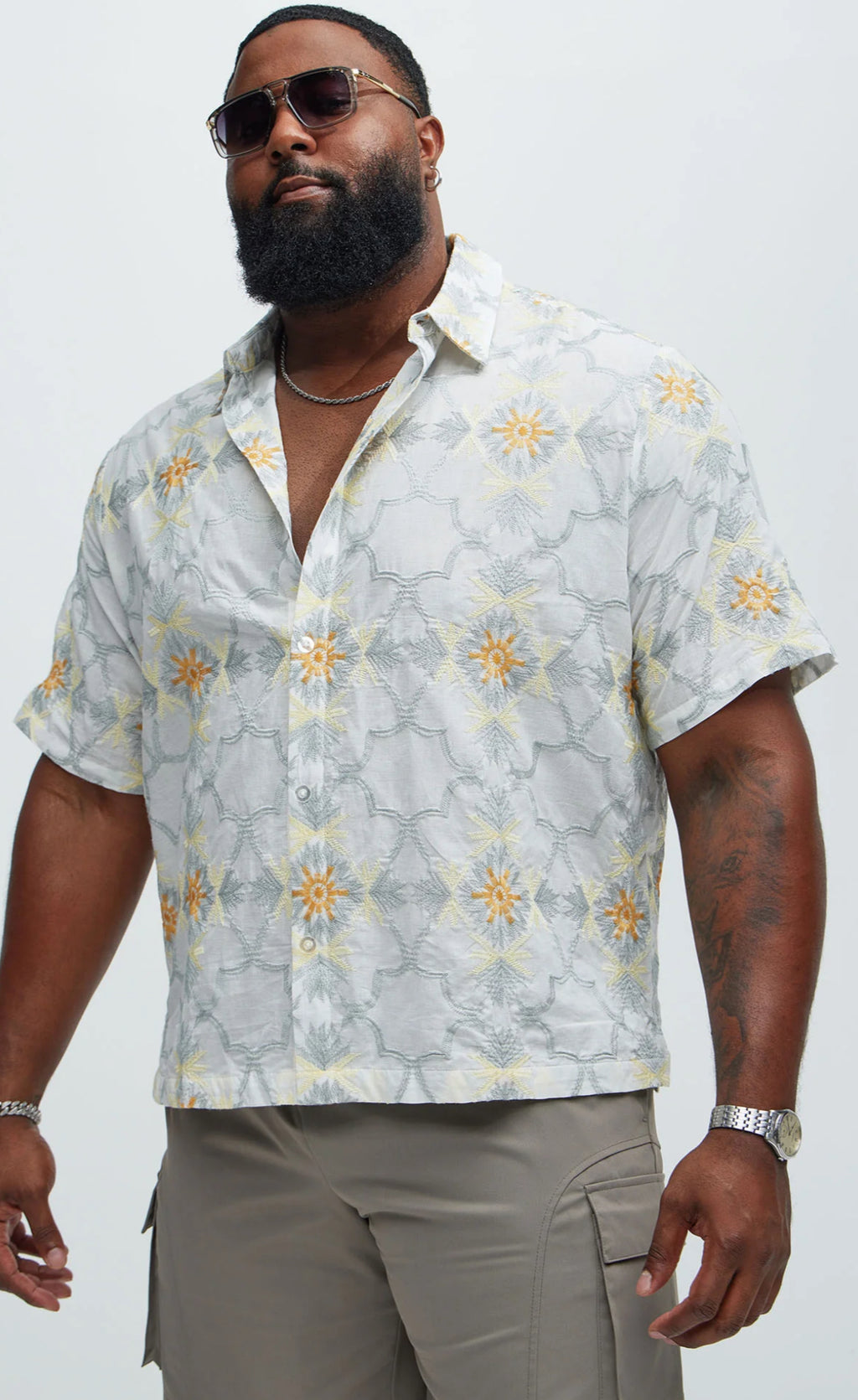 Embroidery shirt in white combo