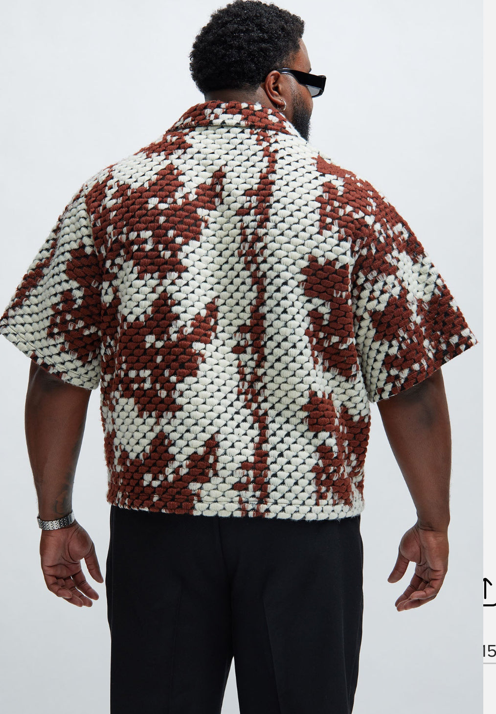 Crochet shirt in brown & white