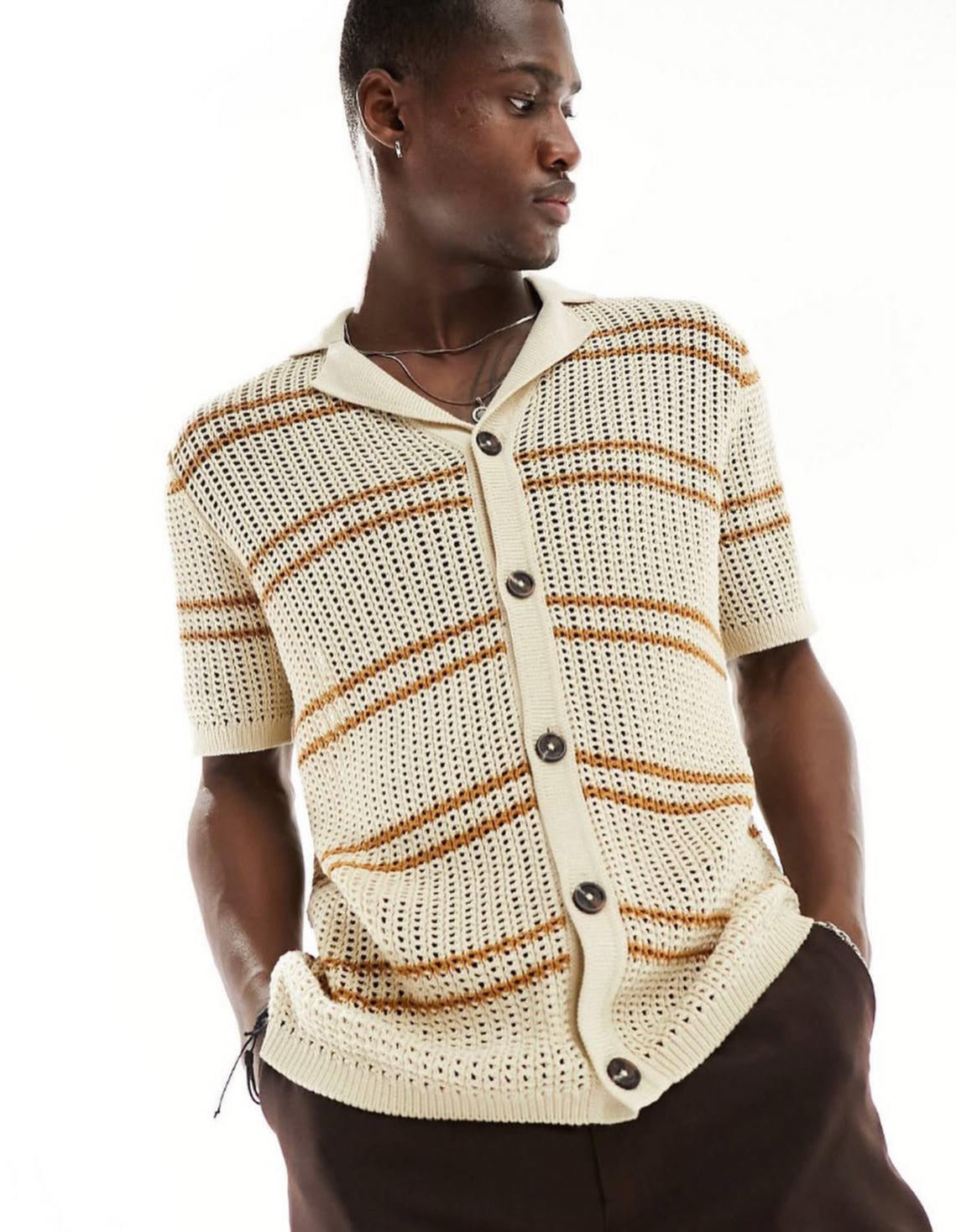 Knitted button up Shirt in Beige