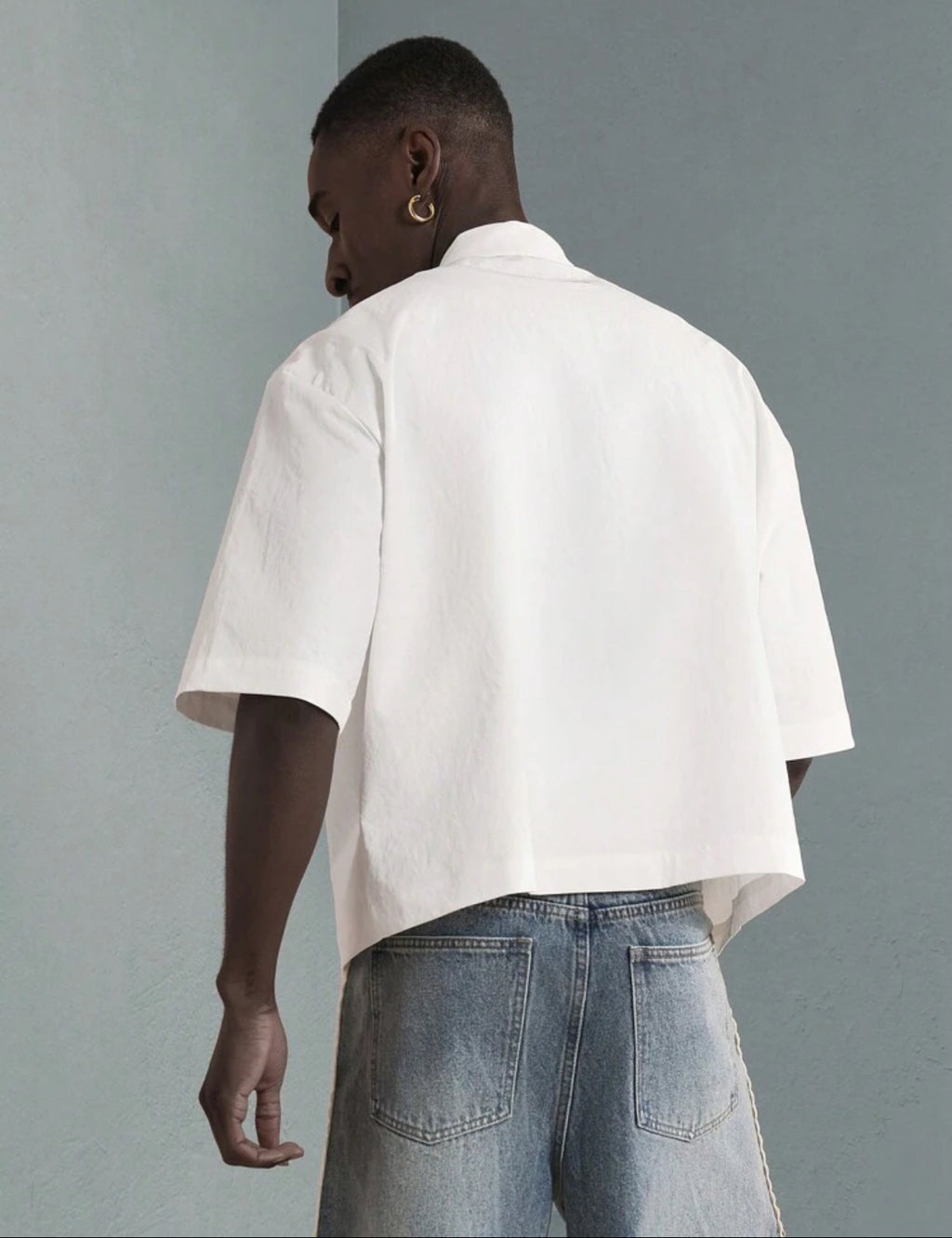 Premium Boxy Fit Shirt with Santorini print in White