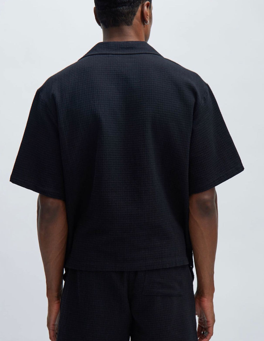 Textured Shirt with Distinct Button in Black