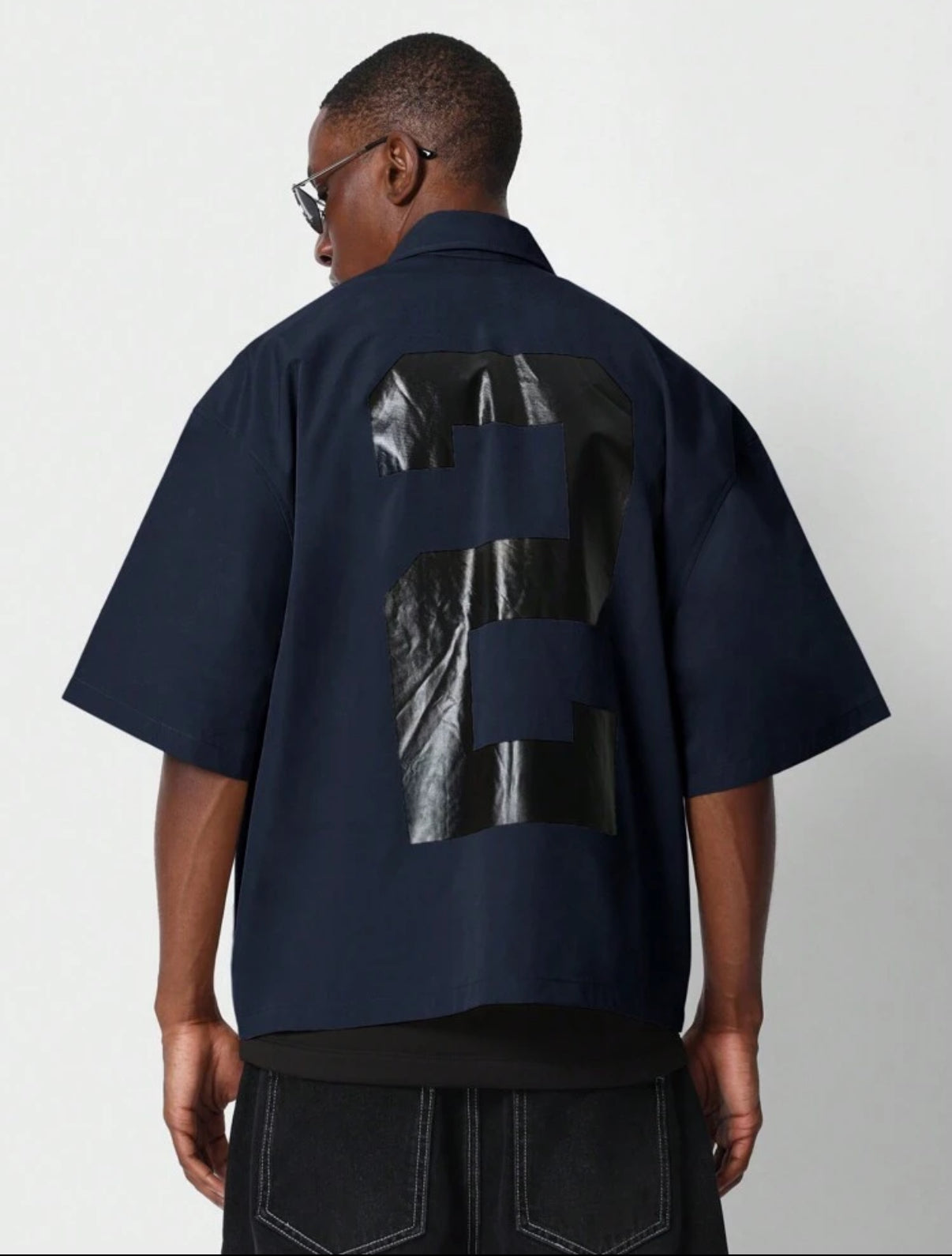 Boxy fit zip up shirt in navy