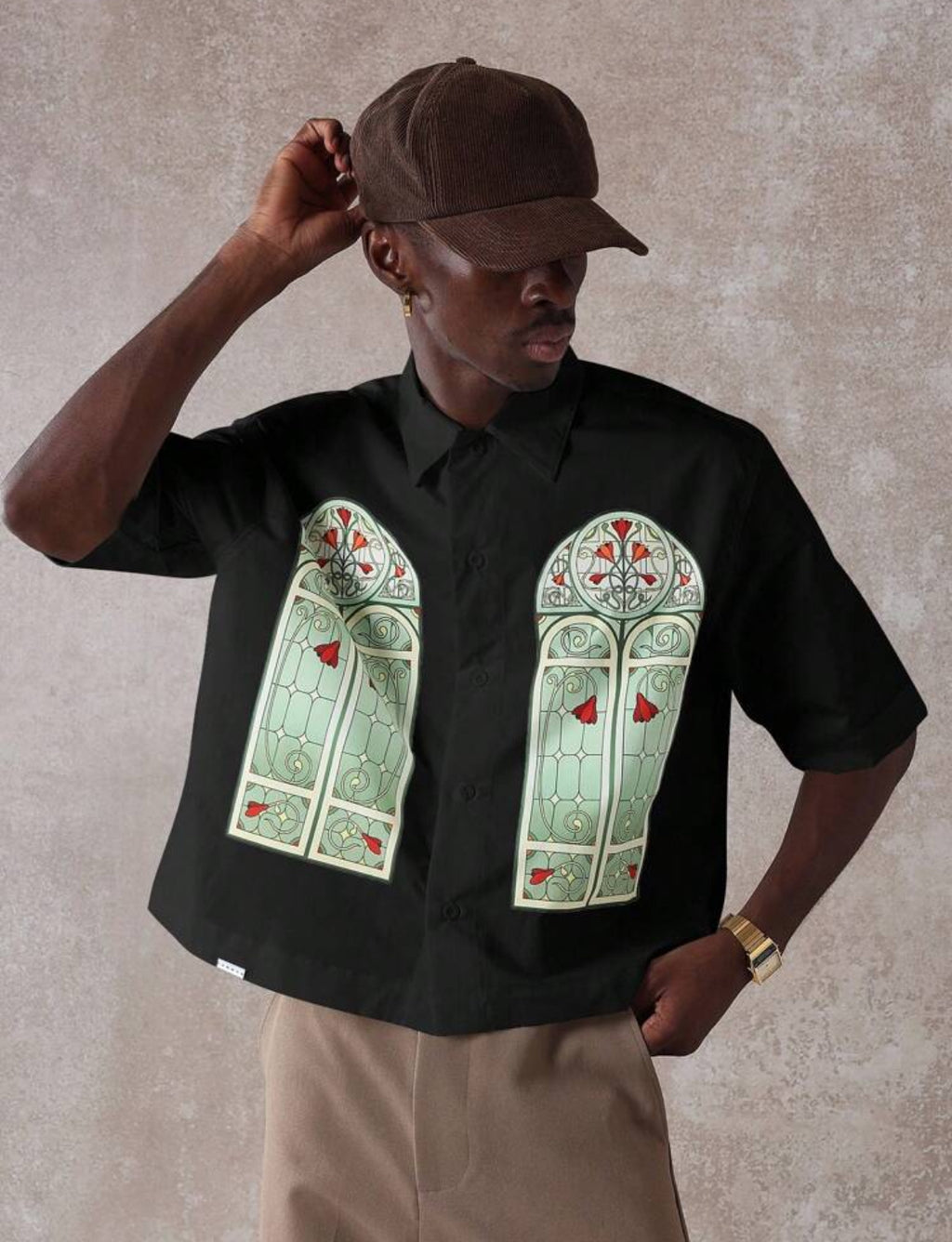 Premium boxy fit shirt with print in black