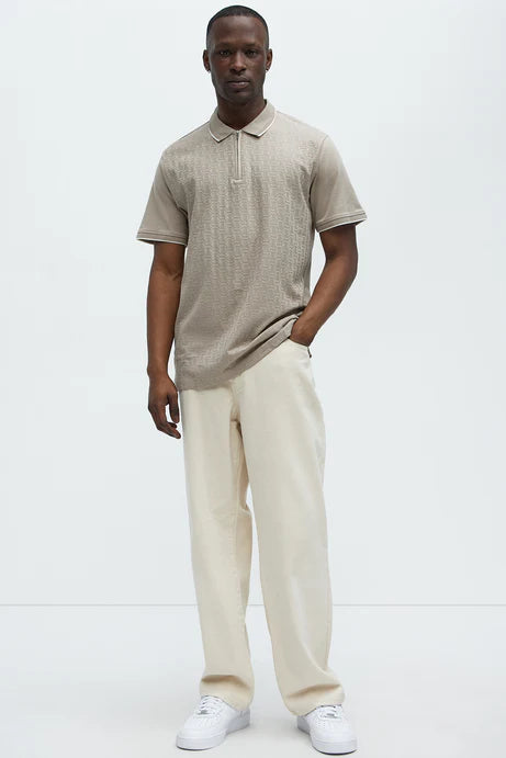 Polo shirt with zip in ecru