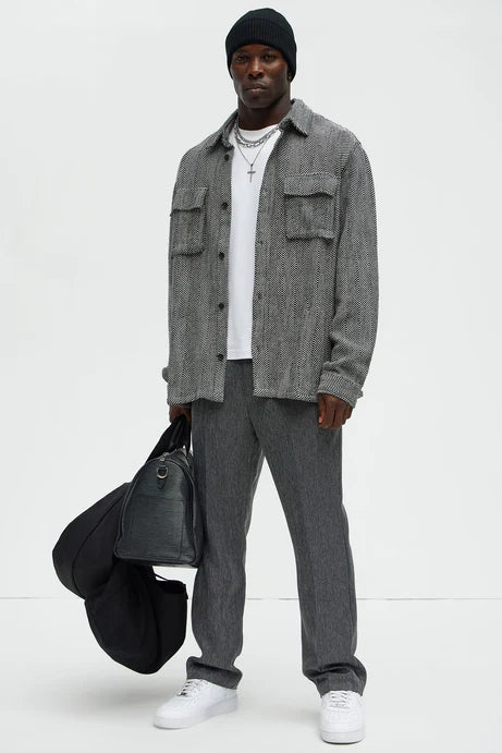 Twill button up overshirt in grey