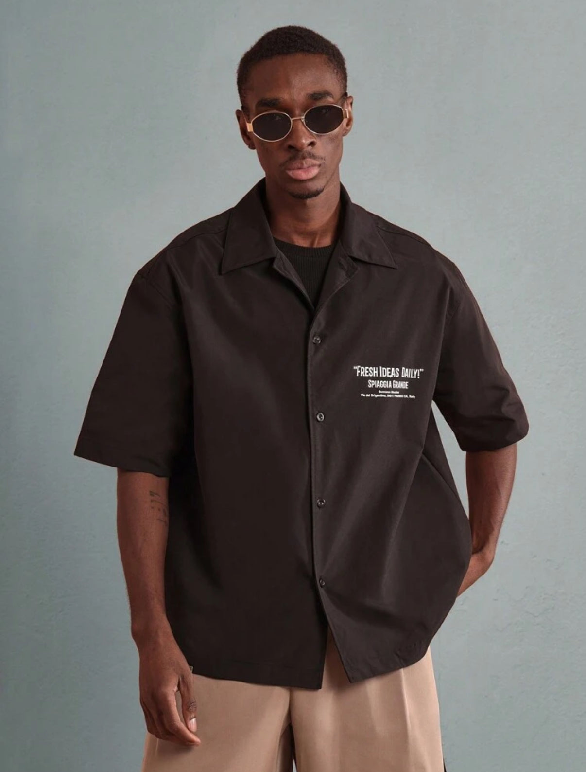 Premium oversized shirt with back print in black