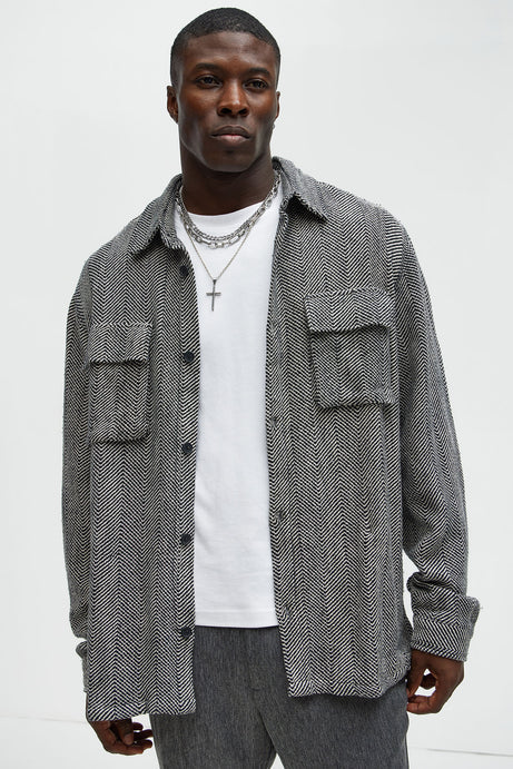 Twill button up overshirt in grey