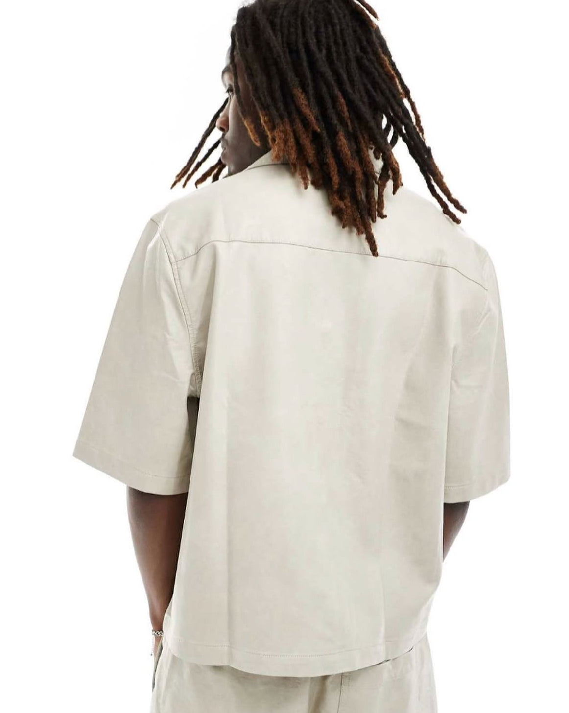 Leather Short Sleeve Shirt in Beige