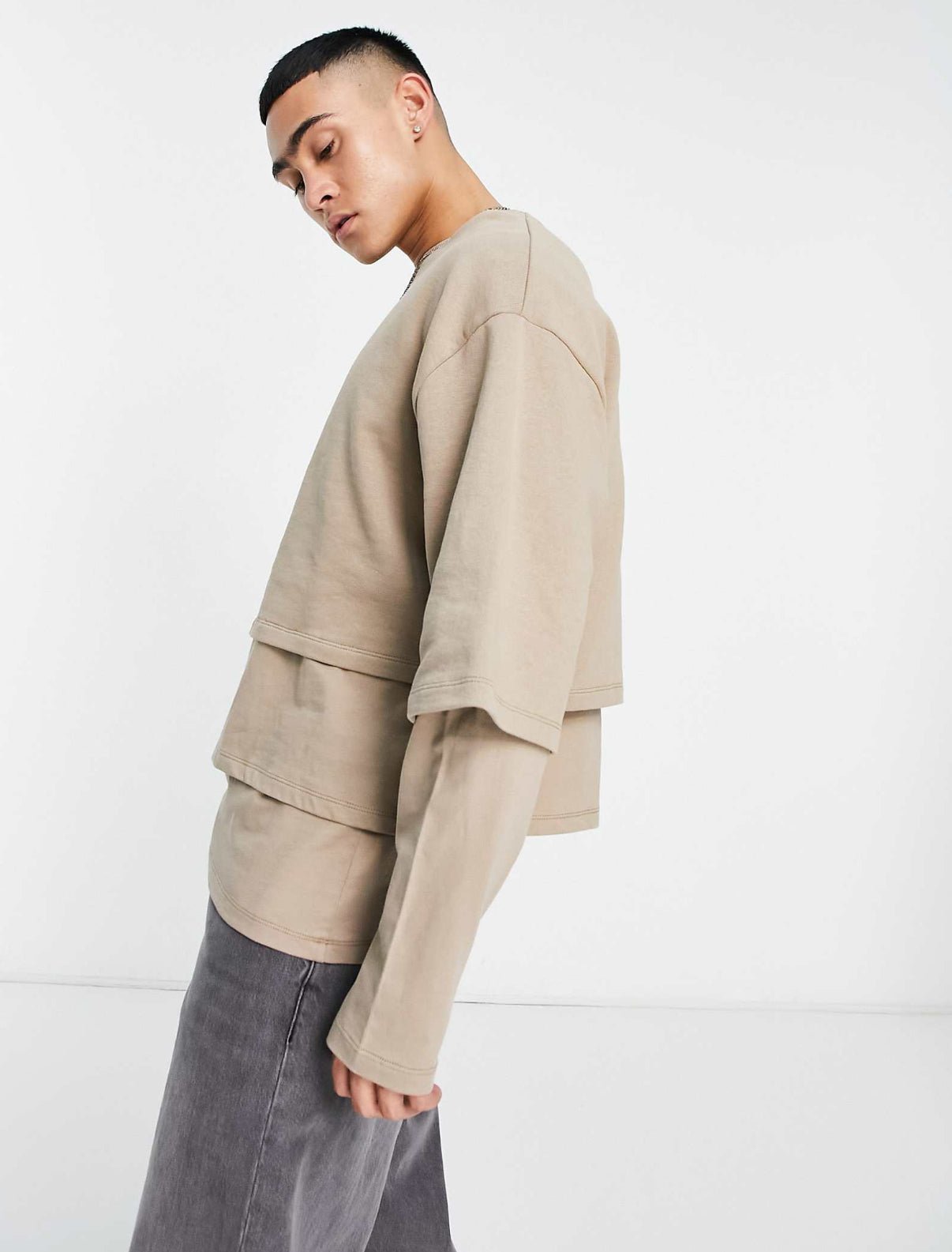 Layered Sweatshirt in Beige