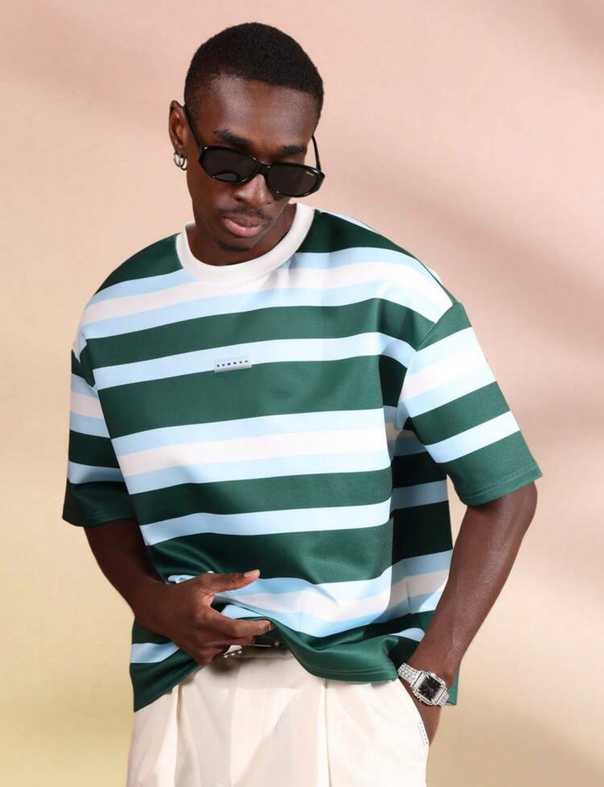 Oversized T-shirt in striped green