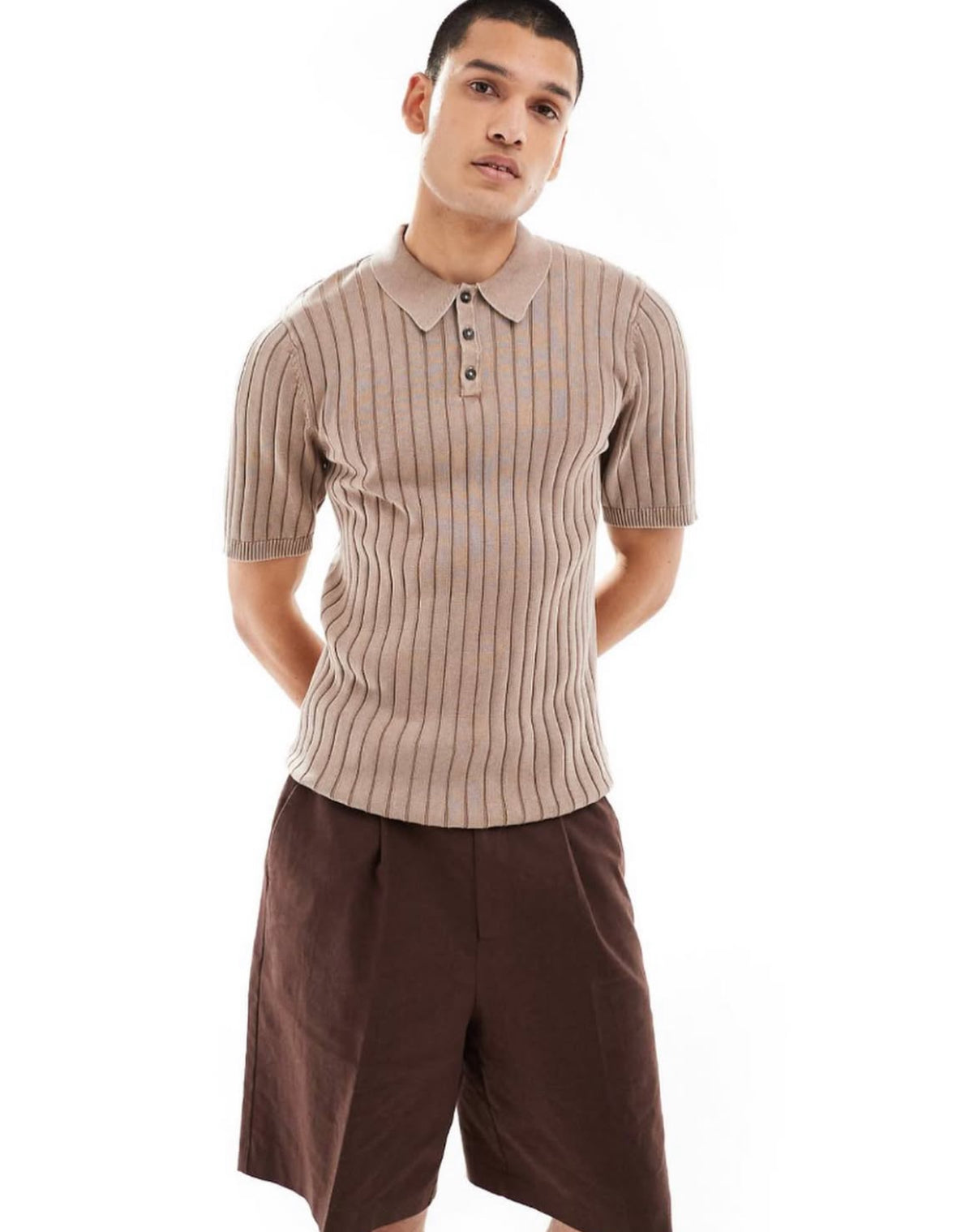 Ribbed Knitted Shirt in Brown