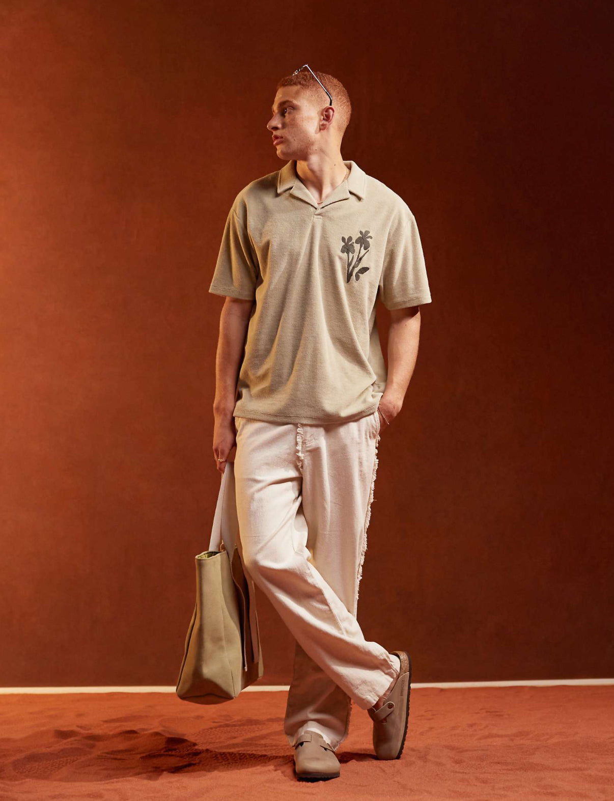 Polo Shirt in Towelling Beige