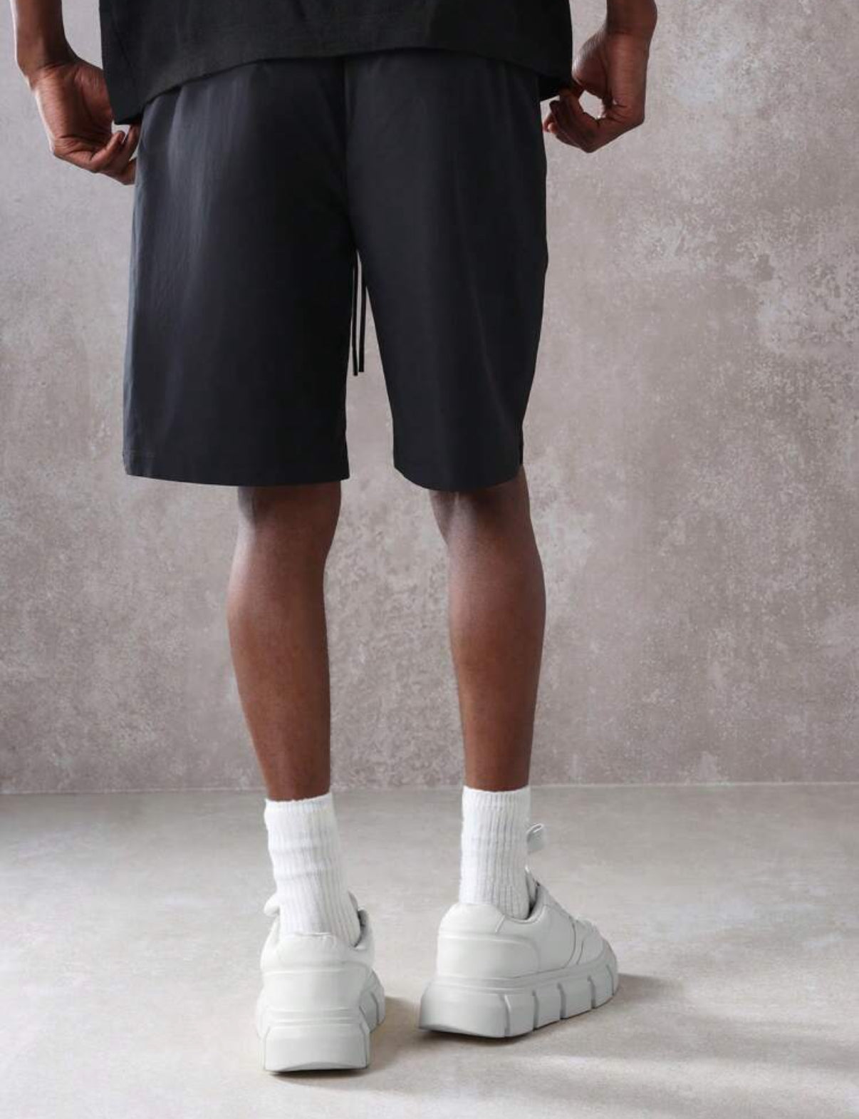 Athletic Summer Shorts with Inspirational Quote Print in Black