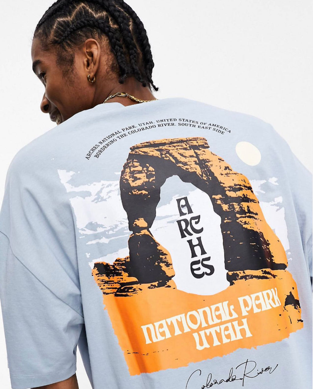 Oversized T-shirt with Black Print in Blue