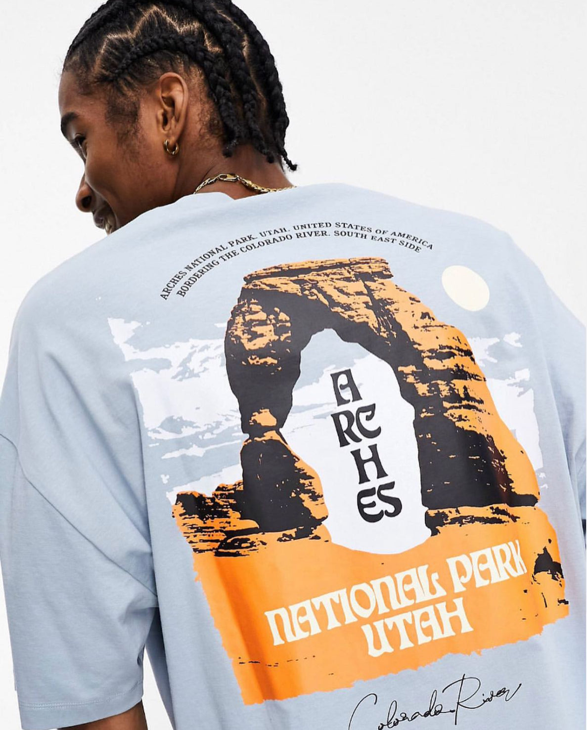 Oversized T-shirt with Black Print in Blue